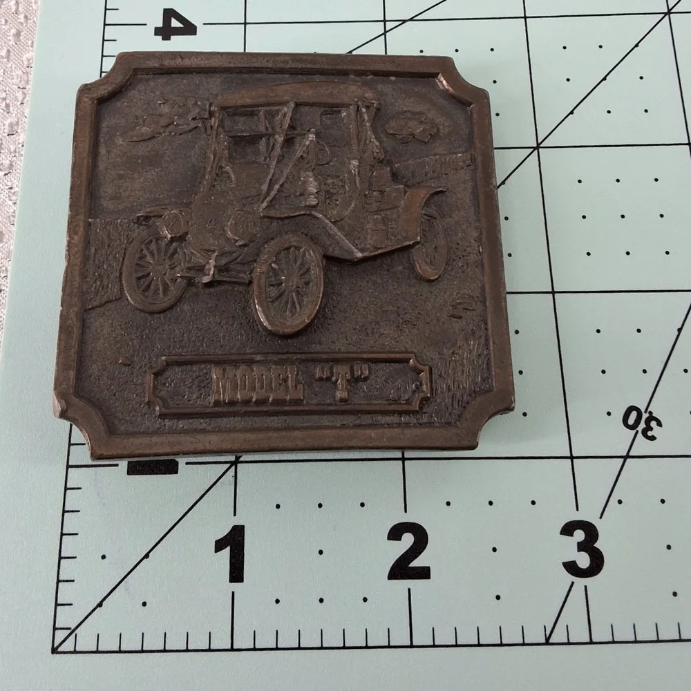 Vintage 1977 Bergamot Brass Works Solid Brass Ford Model T Belt Buckle J-57A